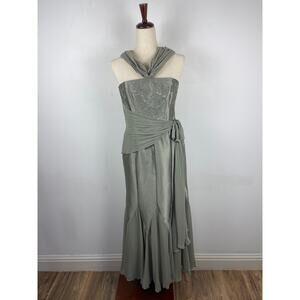 Rickie Freeman Teri Jon Sage Green Silk Strapless Midi Dress Fairy Y2K HOCO SZ 8